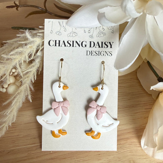 Pink Bow Goose Earrings 🪿🎀
