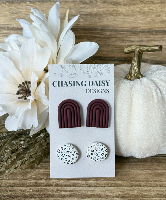 Burgundy Arches + Leopard Dots